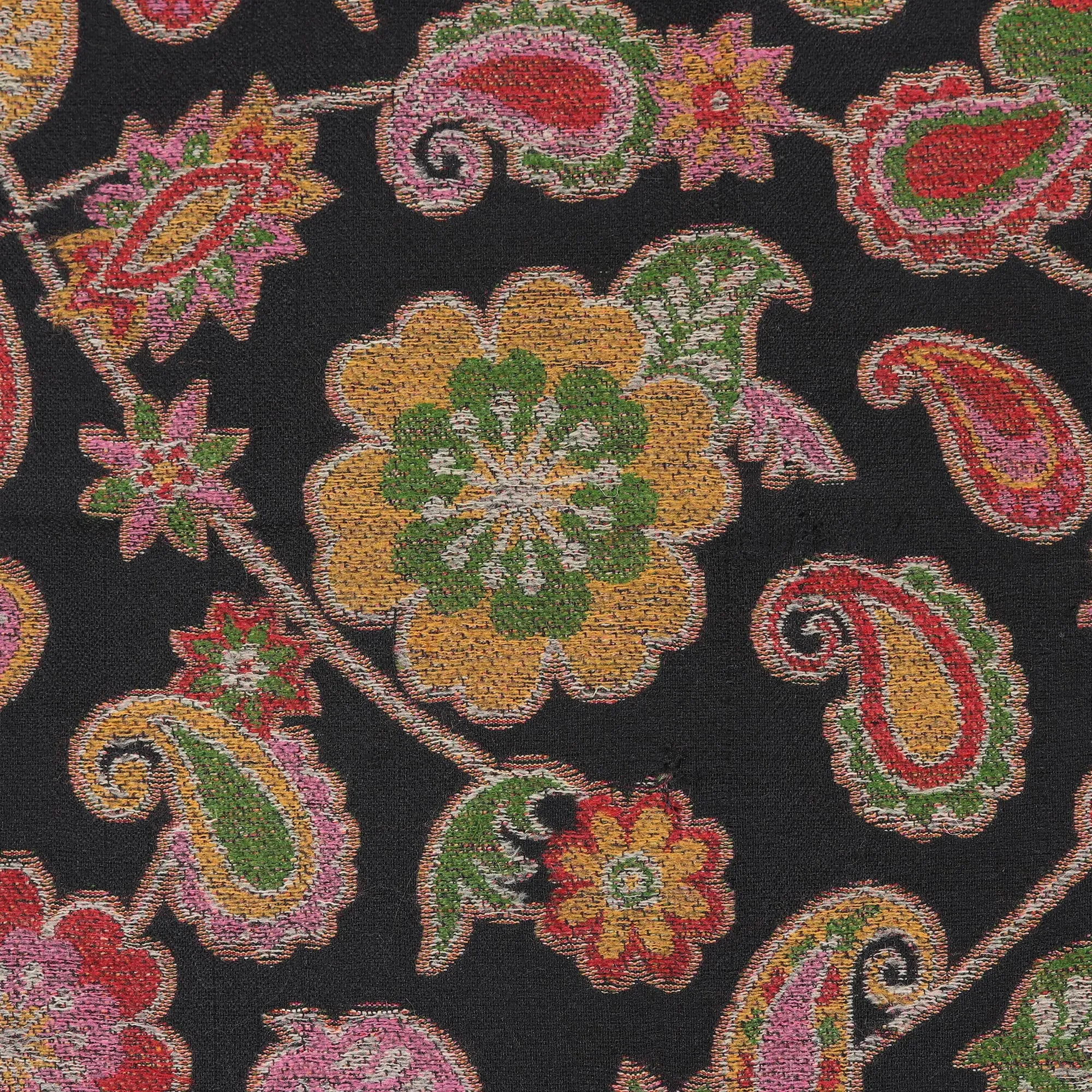 Floral Wool Shawl in Black from India - Midnight Posies | NOVICA